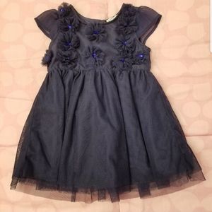 Baby Girl Navy Blue Dress with Tulle Rosettes